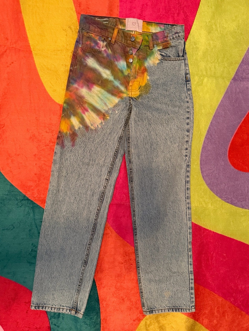 REVICE High-Rise Jeans with Multicolor Tie-Dye Hip